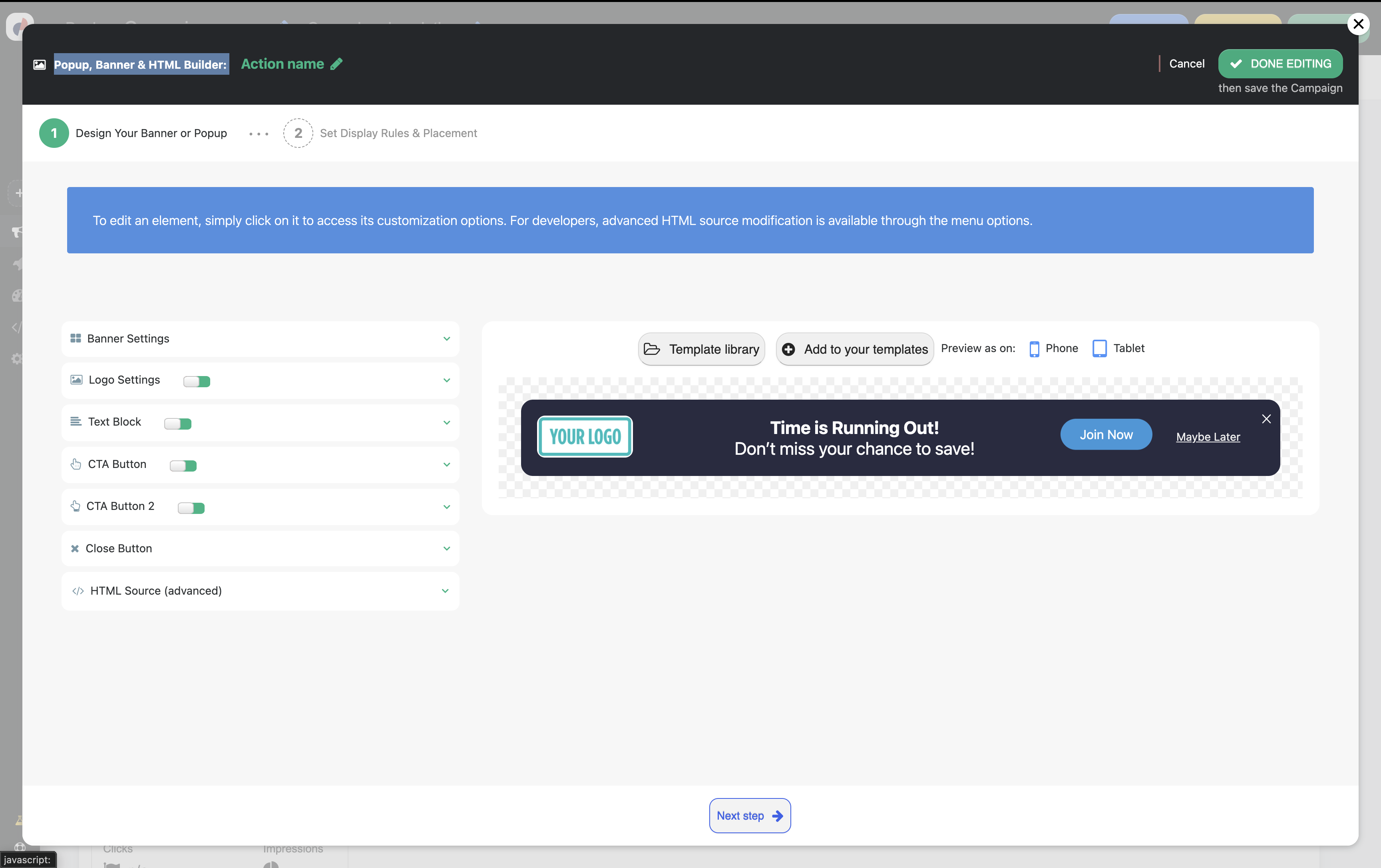 Popup, Banner & HTML Builder